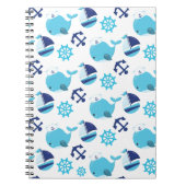 鯨の模様、かわいいクジラ、青いクジラ ノートブック (正面)