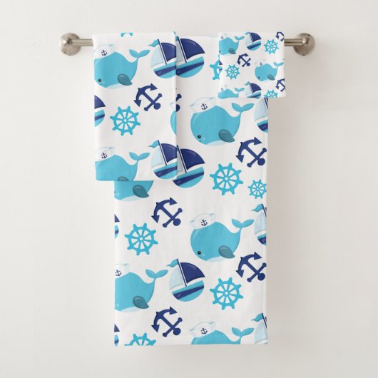 鯨の模様、かわいいクジラ、青いクジラ バスタオルセット (インサイチュ)