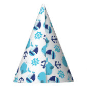 鯨の模様、かわいいクジラ、青いクジラ パーティーハット (裏面)