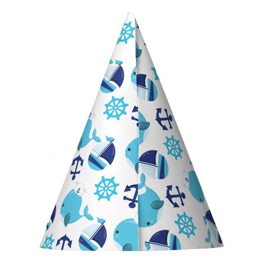 鯨の模様、かわいいクジラ、青いクジラ パーティーハット (裏面)