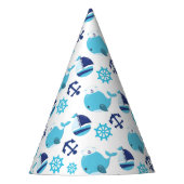 鯨の模様、かわいいクジラ、青いクジラ パーティーハット (正面)