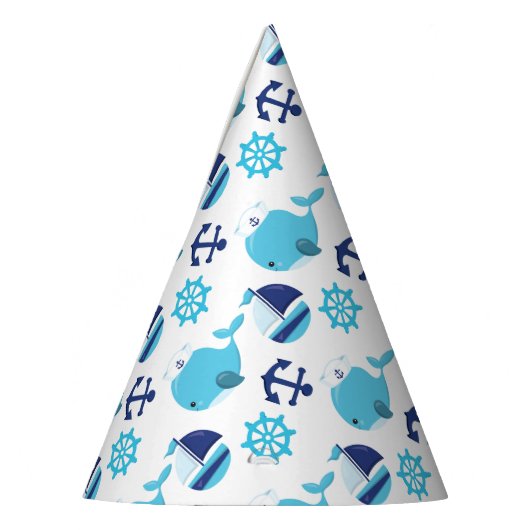 鯨の模様、かわいいクジラ、青いクジラ パーティーハット (左)