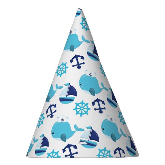 鯨の模様、かわいいクジラ、青いクジラ パーティーハット (右)