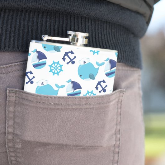 鯨の模様、かわいいクジラ、青いクジラ フラスク (インサイチュ)
