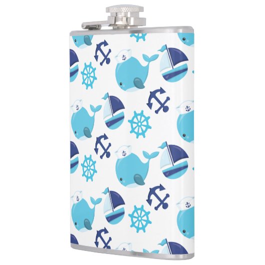 鯨の模様、かわいいクジラ、青いクジラ フラスク (左)
