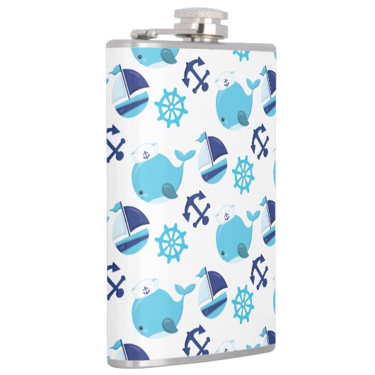 鯨の模様、かわいいクジラ、青いクジラ フラスク (右)