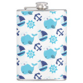 鯨の模様、かわいいクジラ、青いクジラ フラスク (正面)