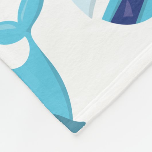 鯨の模様、かわいいクジラ、青いクジラ フリースブランケット (角)