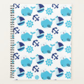 鯨の模様、かわいいクジラ、青いクジラ プランナー手帳 (正面)