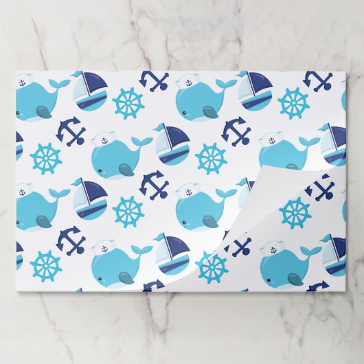 鯨の模様、かわいいクジラ、青いクジラ ペーパーパッド (折り畳み)