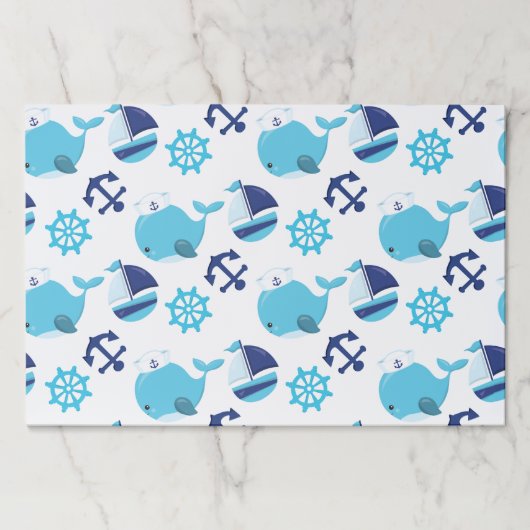 鯨の模様、かわいいクジラ、青いクジラ ペーパーパッド (正面)