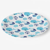 鯨の模様、かわいいクジラ、青いクジラ ペーパープレート (アングル)