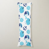 鯨の模様、かわいいクジラ、青いクジラ ボディピロー (正面縦)