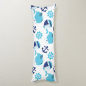 鯨の模様、かわいいクジラ、青いクジラ ボディピロー (裏面 (縦))