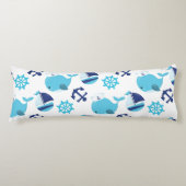 鯨の模様、かわいいクジラ、青いクジラ ボディピロー (正面)