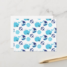 鯨の模様、かわいいクジラ、青いクジラ ポストカード