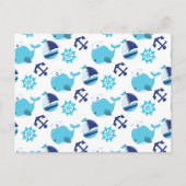 鯨の模様、かわいいクジラ、青いクジラ ポストカード (正面)