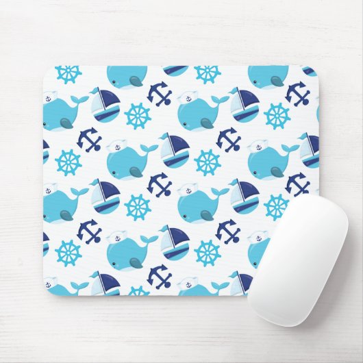 鯨の模様、かわいいクジラ、青いクジラ マウスパッド (マウス)