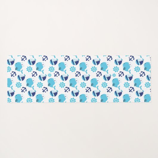 鯨の模様、かわいいクジラ、青いクジラ ヨガマット (裏面(横))