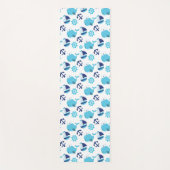 鯨の模様、かわいいクジラ、青いクジラ ヨガマット (正面)