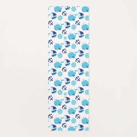 鯨の模様、かわいいクジラ、青いクジラ ヨガマット (正面)