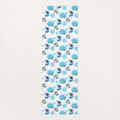 鯨の模様、かわいいクジラ、青いクジラ ヨガマット (裏面)