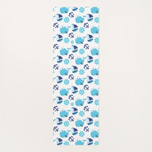 鯨の模様、かわいいクジラ、青いクジラ ヨガマット (裏面)