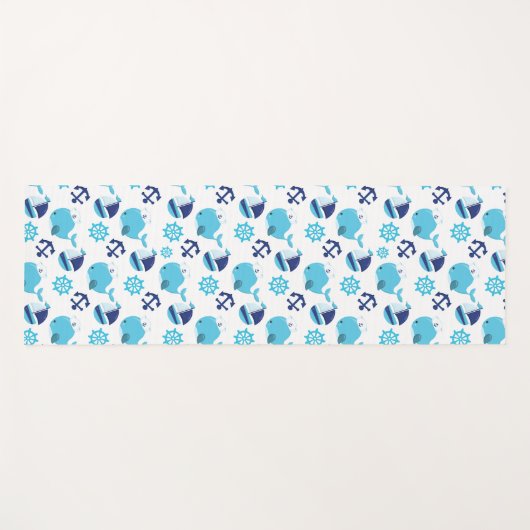 鯨の模様、かわいいクジラ、青いクジラ ヨガマット (正面(横))