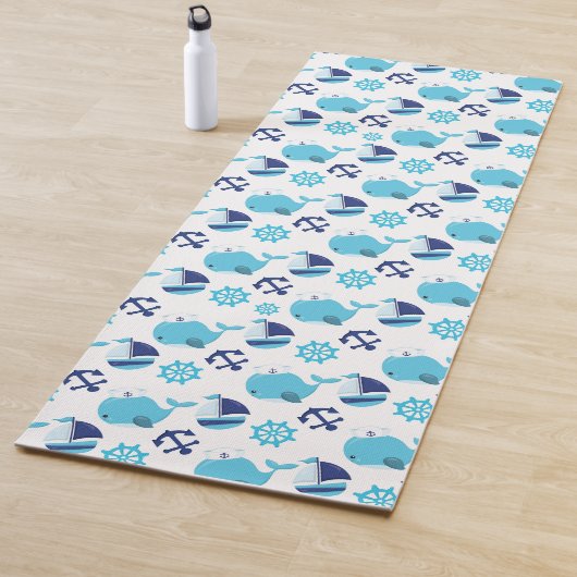 鯨の模様、かわいいクジラ、青いクジラ ヨガマット (インサイチュ)