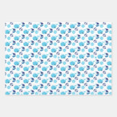鯨の模様、かわいいクジラ、青いクジラ ラッピングペーパーシート (正面3)