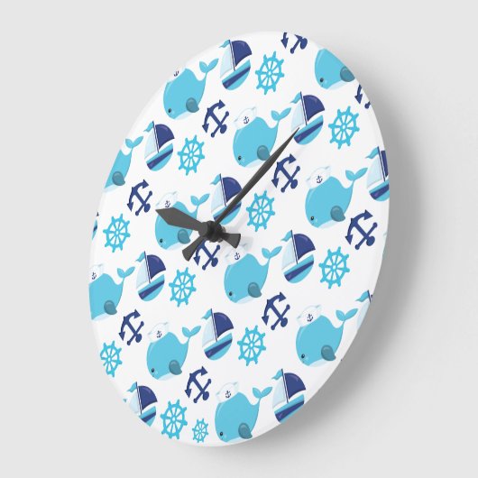 鯨の模様、かわいいクジラ、青いクジラ ラージ壁時計 (傾斜)