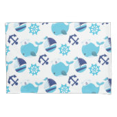 鯨の模様、かわいいクジラ、青いクジラ 枕カバー (正面)