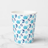 鯨の模様、かわいいクジラ、青いクジラ 紙コップ (左)