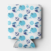 鯨の模様、かわいいクジラ、青いクジラ 缶クーラー (裏面)