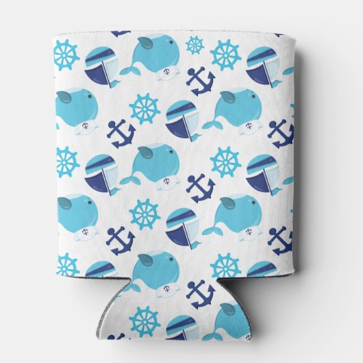 鯨の模様、かわいいクジラ、青いクジラ 缶クーラー (裏面)