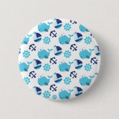 鯨の模様、かわいいクジラ、青いクジラ 缶バッジ (正面)