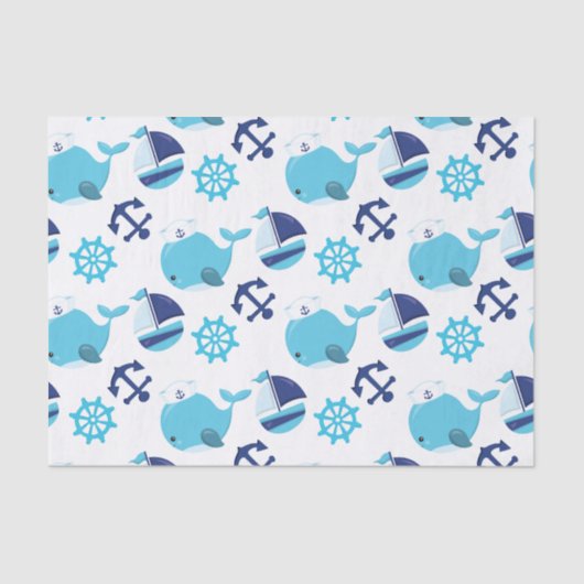 鯨の模様、かわいいクジラ、青いクジラ 薄葉紙 (正面)