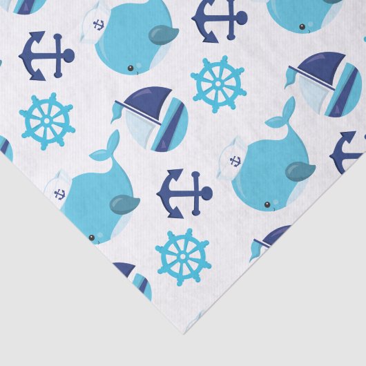 鯨の模様、かわいいクジラ、青いクジラ 薄葉紙 (詳細)