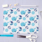 鯨の模様、かわいいクジラ、青いクジラ 薄葉紙 (クラフト)