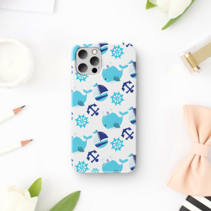 鯨の模様、かわいいクジラ、青いクジラ iPhone 11 ケース