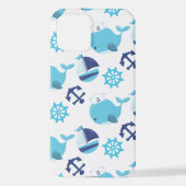 鯨の模様、かわいいクジラ、青いクジラ iPhoneケース (裏面)