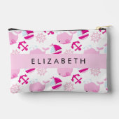 鯨の模様、ピンクの鯨、あなたの名前 アクセサリーポーチ (裏面)