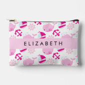 鯨の模様、ピンクの鯨、あなたの名前 アクセサリーポーチ (正面)
