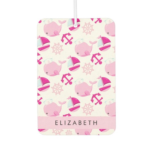 鯨の模様、ピンクの鯨、あなたの名前 カーエアーフレッシュナー (正面)