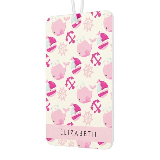 鯨の模様、ピンクの鯨、あなたの名前 カーエアーフレッシュナー (左)