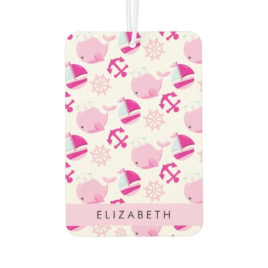 鯨の模様、ピンクの鯨、あなたの名前 カーエアーフレッシュナー (裏面)