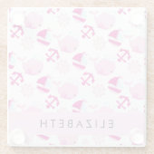 鯨の模様、ピンクの鯨、あなたの名前 ガラスコースター (裏面)