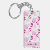 鯨の模様、ピンクの鯨、あなたの名前 キーホルダー (正面左)