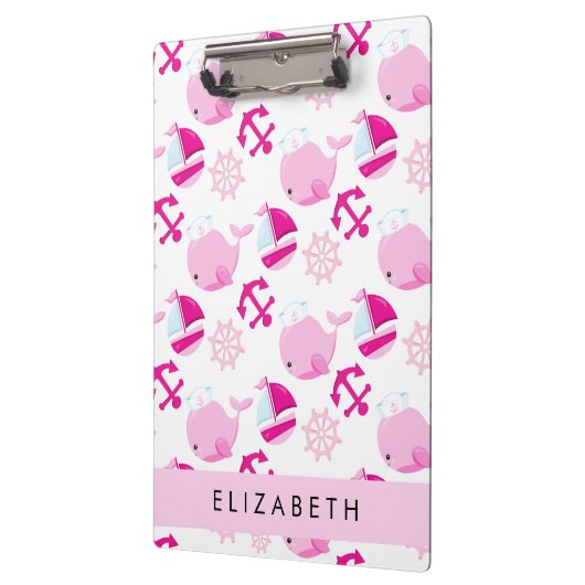 鯨の模様、ピンクの鯨、あなたの名前 クリップボード (左)