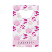 鯨の模様、ピンクの鯨、あなたの名前 クレジットカード栓抜き (正面)